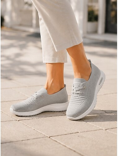  sneakers da donna in maglia grigie slip-on con suola ammortizzata ad aria – scarpe leggere e traspiranti per camminare, viaggiare e abbigliamento casual