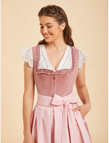  Oktoberfest Vestito Dirndl Lunghezza Midi con tasche Scollatura a balconcino Cameriera Bavarese Tedesco Alpino Prati Per donna Carnevale Festa della birra Panno in stile tradizionale (65 cm) Senza