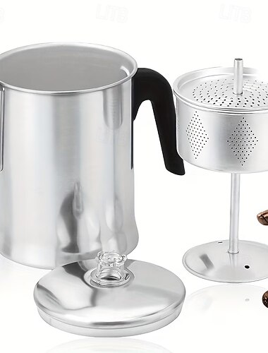  Caffettiera a percolazione da 7 tazze, robusta caffettiera da campeggio in alluminio, adatta per fornelli, falò, barbecue e stufa, caffettiera portatile per campeggio all'aperto, viaggi in camper e