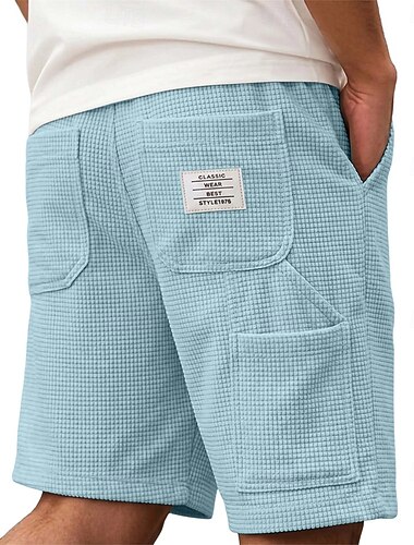  Herr Våffelshorts Shorts Casual shorts Texturerade shorts Ficka Elastisk midja Slät Enfärgat Komfort Andningsfunktion Knelängd Ledigt Utomhus Strand Semester Mode Rodnande Rosa Marinblå Oelastisk
