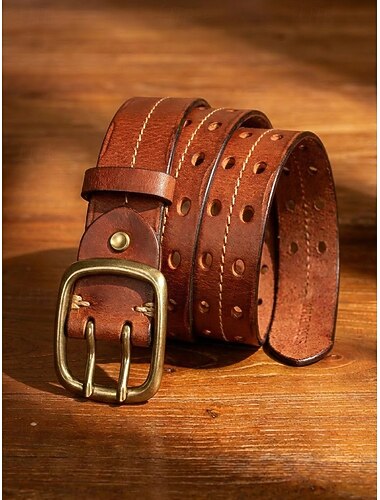  Herenriem van volnerfleer, verstelbare vintage casual riem met dubbele gesp in bruin/koffiezwart, klassieke jeansriem voor dagelijks gebruik, reizen en werk