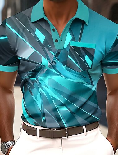  Hombre Geométrico Impresora digital 3D Camisetas polo Manga Corta Camisas de polo Camisas con cuello Casual Ropa Deportiva Impresión 3D Botones Primavera verano Azul Piscina Rojo Marrón