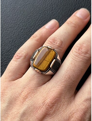  Herenring met tijgeroogsteen, vintage luxe statementring voor mannen, retro cocktailring in verschillende maten, geschikt voor dagelijks gebruik, zakelijk casual, feestjes, reizen en als cadeau.