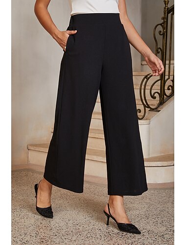  Femmes Pantalon droit Longueur cheville Taille Moyenne Élégant Quotidien Décontracté Quotidien La mère de la mariée avec Tissu Extensible Extensible Poche Noir