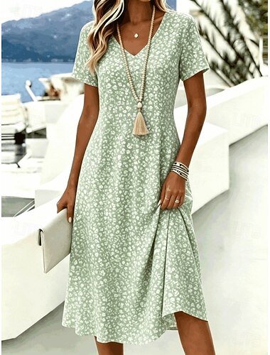  Pâques Femmes Robe Midi Robe T-Shirt Robe trapèze Vacances Occasionnel Boho Plage Coupe régulière Fleuri Graphique Manche Courte Col en V Vert Claire Rose Claire Bleu Ciel Violet Claire Été Printemps