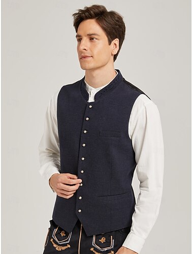  Oktoberfest Chaleco tradicional Chaleco tradicional bávaro Bordado Terciopelo Escote Chino Collar mandarín Alemán alpino Herencia prados Hombre Carnaval Festival de Cerveza Paño de estilo tradicional