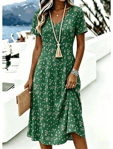  Dames Halflange jurk T shirt jurk A lijn jurk Vakantie Casual Boho Strand Normale pasvorm Bloemig Grafisch Korte mouw V-hals blauw Rood Paars Groen Zomer Lente