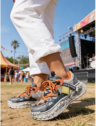  herrskor med grova sneakers för musikfestivaler, snörskor för utomhusbruk, lätta sportskor med dämpning för konserter, streetwear, camping