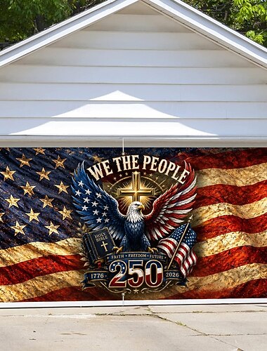  Dekoration für Garagentorabdeckung zum 250. Jahrestag der USA, Fotohintergrund mit Adlermotiv zum 4. Juli, Banner zum Unabhängigkeitstag der USA (1776–2026), patriotische Dekoration