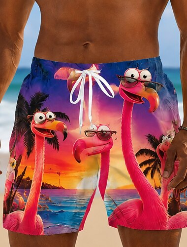  Voor heren Flamingo Kokospalm Tropische planten Lange zwembroeken Badpakken Zwembroeken Boardshorts Medium Taille Hawaii Dagelijks Strandvakantie Zijzakken Mesh voering Elastische tailleband met
