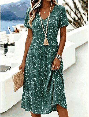  Per donna Abito al ginocchio Vestito T-Shirt Abito a trapezio Vacanza Casual Boho Spiaggia Vestibilità regolare Grafico A Pois Manica Corta Scollo a V Blu Rosso Verde Estate Primavera