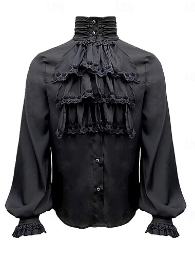  Góticas Vitoriano Renascentista Camisa Manga Comprida Príncipe Cavalheiro Nobre Renda Frufru Fantasia Homens Real Dia Das Bruxas feira renascentista LARP Adulto Camisa