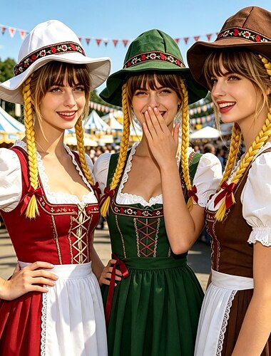  Oktoberfest Chapeau alpin Costume de carnaval avec des tresses Bavarois Allemand Munich Prairies Femmes Carnaval Fête de la Bière Tissu de style traditionnel