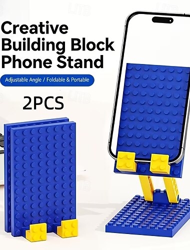  2 supporti per telefono a forma di mattoncino per scrivania, supporto per cellulare pieghevole e portatile, supporto da scrivania regolabile in stile mattoncino compatibile con iPhone, Android,