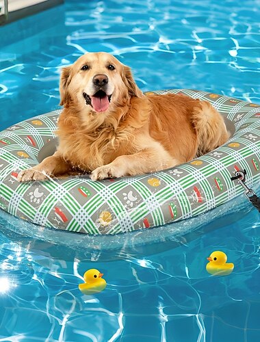  Galleggiante gonfiabile per cani di grossa taglia, adatto ad animali domestici di peso compreso tra 65 e 180 libbre (circa 29 e 82 kg), progettato per l'uso in piscina, senza batteria.