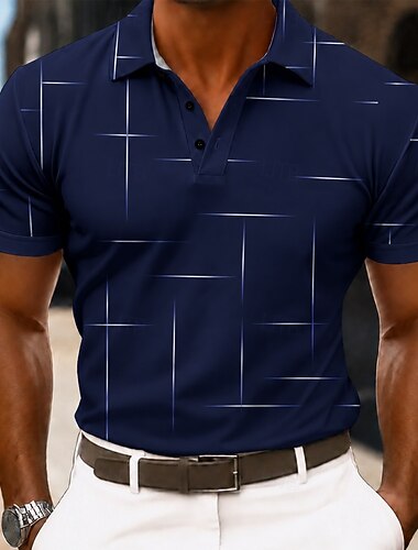  Per uomo Geometrico Polo Manica Corta Magliette polo Camicie con Colletto Business Casual Athleisure Stampa 3D Bottoni Tessuto retato traspirante Primavera & Estate Nero Blu marino Azzurro cielo