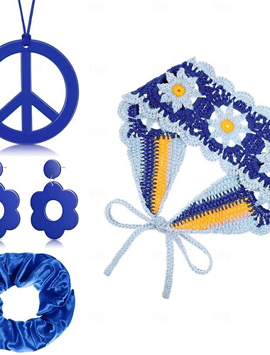  Conjunto Retro Vintage Hippie Anos 70 Colar Decoração de Cabelo Conjunto de acessórios com acessórios Hippie Fantasia Mulheres Dia Das Bruxas Carnaval Festival de Música Festa Temática Retro Adulto