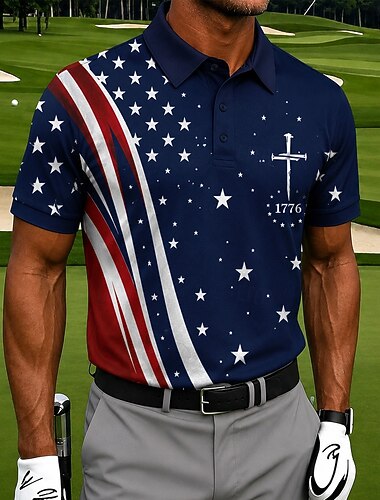  4. heinäkuuta 2026 250. Miesten USA Golf Urheilu poolopaidat Lyhythihainen Poolopaidat Kauluspaidat Vapaa-aika Urheilu- ja treenivaatteet 3D-tulostus Napit Hengittävä verkkokangas Kevät kesä Sininen