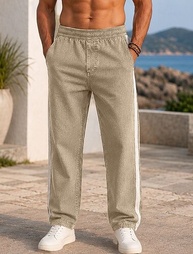  Per uomo Pantaloni Pantaloni casual 100% cotone Pantaloni di denim Elastico in vita Gamba Dritta Semplice Comodità Traspirante Lunghezza intera Casuale Quotidiano All'aperto Moda Streetwear Blu Cachi