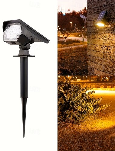  1/2 focos solares de 24 LED para exteriores con tres niveles de atenuación para iluminación de villas, césped, caminos, jardines y patios.
