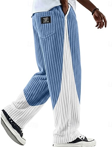  Herren Hose Cordhose Freizeithose Baggy-Hosen Kordelzug Patchwork Gerader Schnitt Einfarbig Komfort Volle Länge Lässig Täglich Outdoor Mode Klassicher Stil Blau Marineblau Unelastisch