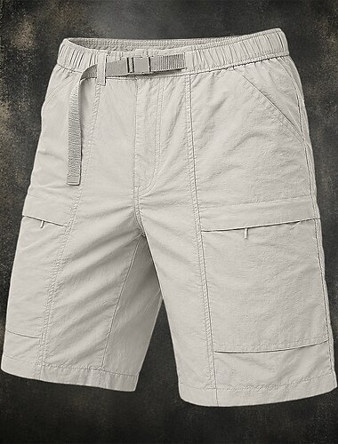  Homens Shorts táticos Bermuda Cargo Calção Cintura elástica Bolso Com Zíper Perna reta Tecido Secagem Rápida Respirável Curto Casual Ao ar livre Acampar e Caminhar Esportes Moda Cáqui Preto Sem