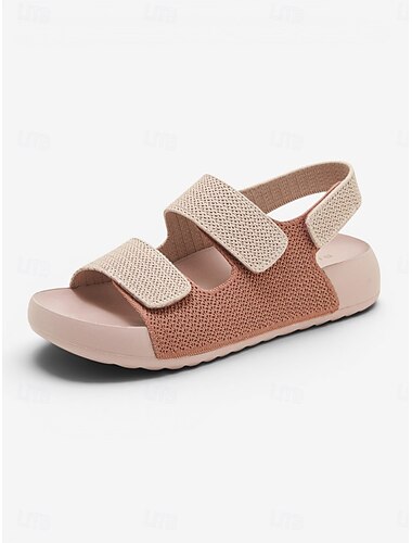  Roze verstelbare gebreide comfortabele sandalen voor dames met voetboogondersteuning - ademende wandelsandalen met een gedempt voetbed en klittenbandsluiting, ideaal voor reizen, dagelijkse wandelingen en de zomer.