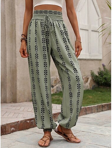  Damen Chinos Urlaub Vintage Lässig Volle Länge Mittlere Taillenlinie Grafik Geometrie Kordelzug Patchwork Tasche Komfort Weich Außenbereich Dehnbar Lässig Täglich Urlaub Blau Schwarz Rosa Grün Sommer