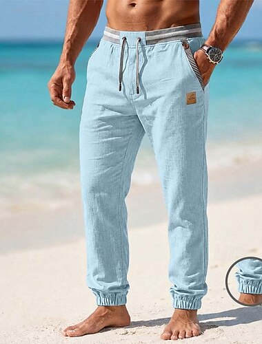  Per uomo Pantaloni di Lino Pantaloni Estivi Pantaloni da Spiaggia Coulisse Polsino elastico Semplice Confortevole Traspirante Lunghezza intera Casuale Quotidiano Spiaggia Vacanza Moda Cachi Nero