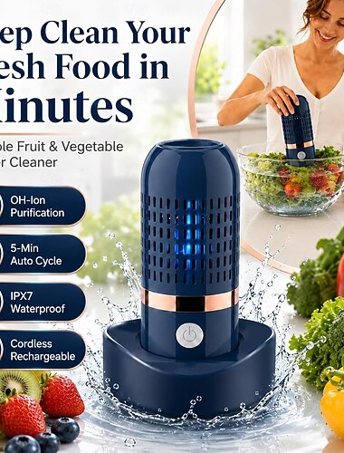  Purificateur de fruits et légumes, machine à laver les fruits et légumes par purification aux ions OH, purificateur d'aliments sans fil rechargeable par USB pour fruits, légumes, viande et riz,