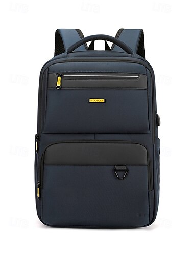  Mochila escolar masculina, preta, cinza e azul, grande capacidade, vários compartimentos, impermeável, em poliéster, para laptop, com alça para bagagem, ideal para faculdade, ensino médio, viagens e