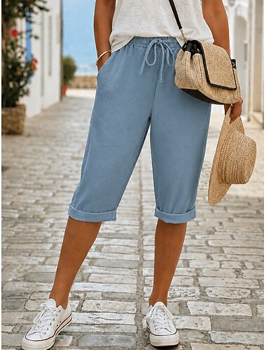 Mulheres Jeans Ganga Calças Capri Burmuda Shorts Moda Comprimento da panturrilha Cintura Alta Tecido Clássico Conforto Com Stretch Casual Diário Férias Azul Preto Verde cáqui Verão Primavera