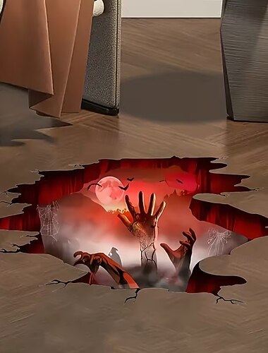  Halloween-3D-Bodenaufkleber, gruselige Zombiehand, die aus dem Boden ragt, abnehmbare Horror-Bodendekoration für Wohnzimmer, Schlafzimmer, Arbeitszimmer, Spukhaus &Halloween-Partydeko
