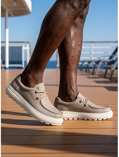  Herrloafers i beige för island och cruise, slip-on-skor för vardagsbruk, bekväma däckskor för kryssning, resort, badplats