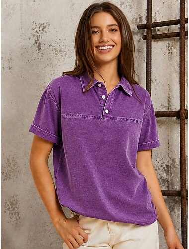  softfade™ naisten vintage-henley-paita 100 % puuvillaa - pehmeäksi pesty lyhythihainen peruspaita