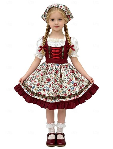  Oktoberfest Dirndl Kjole Dirndl-sett Middag Hushjelp bayerske Tysk München Enger Jente Karneval Ølfestivalen Tradisjonell stil klut
