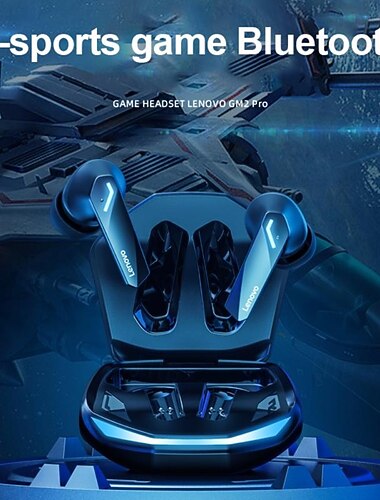  Auricolari Lenovo GM2 Pro Gaming Bluetooth 5.3, auricolari wireless con suono surround a 360° a bassa latenza, cuffie TWS con riduzione del rumore per giocatori professionisti, microfono integrato,