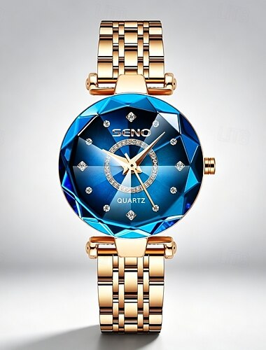  Montre de luxe pour femme, élégant cadran vert émeraude facetté, bracelet en acier inoxydable or rose, montre à quartz tendance, détails en diamants, idée cadeau unique pour elle
