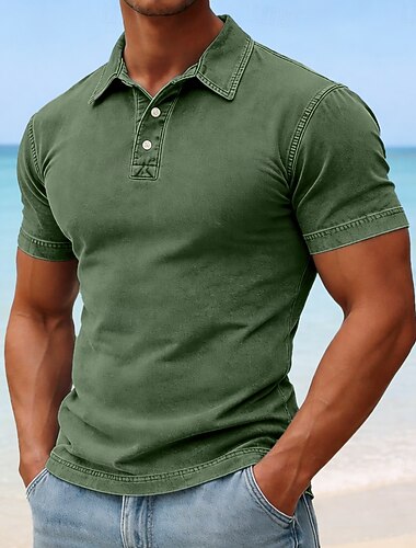  Per uomo Polo Camicia 100% cotone lavaggio acido Casuale Ferie Bavero Manica Corta Moda Essenziale Semplice Bottoni Vintage ▾ Estate Primavera Blu Viola Marrone Verde Cachi Grigio Polo