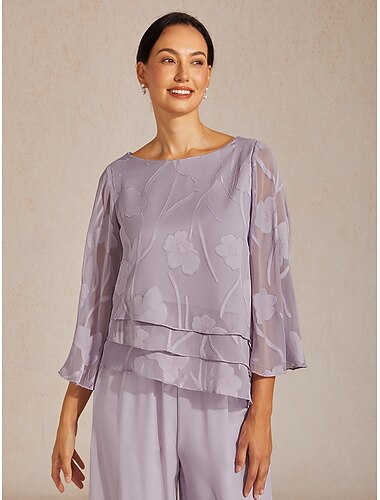  Per donna Camicia di Pizzo Blusa Top Eleganti Top in chiffon Orlo asimmetrico Tinta unica Floreale Elegante Casual fluente Manica 3/4 Manica a Campana Scollo a Barca Quotidiano Lavoro Ospite di nozze