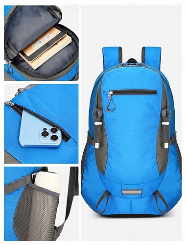  Zaino da trekking leggero blu da uomo &Zaino da donna impermeabile per attività all'aperto, con passanti per bastoncini da trekking. &striscia riflettente - perfetta per trekking e campeggio & viaggio