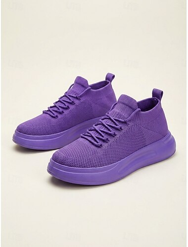  Baskets violettes pour hommes, style festival de musique, chaussures de marche décontractées à lacets, chaussures légères et confortables pour concerts, fêtes et vêtements de ville.