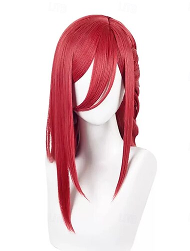  Parrucca lunga rossa per cosplay anime con treccia laterale e frangia – acconciatura da calciatore per costume.