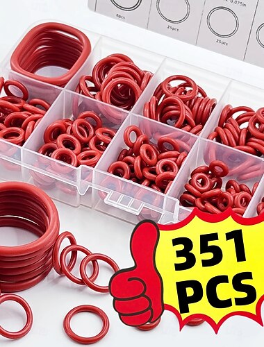  Kit de 351 joints toriques en silicone, 10 tailles courantes, résistants à l'huile et à la chaleur, pour la réparation automobile, la plomberie, les systèmes hydrauliques, les compresseurs d'air, les