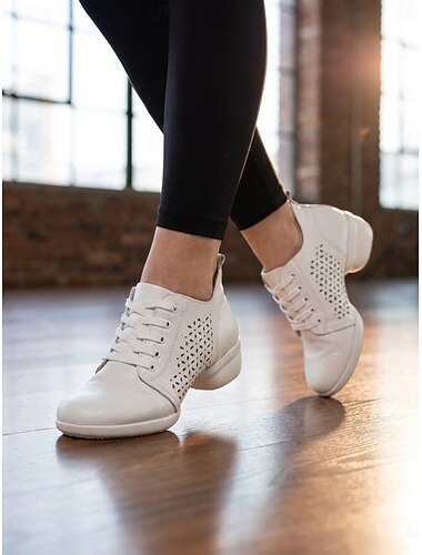  Scarpe da ballo jazz da donna bianche in pelle traspirante - scarpe stringate da allenamento con suola flessibile per danza contemporanea, allenamento in studio, insegnamento e performance