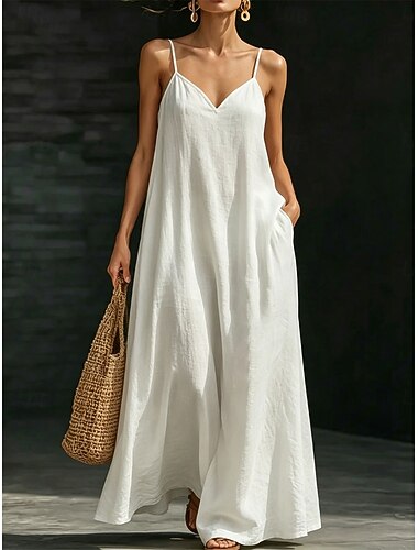  Per donna Abito Lungo Maxi Abito Vestito Casual Abito Semi-Formale Tropicale Festa Hawaiano Vestibilità comoda Semplice Senza Maniche Scollo a V Bianco blu acqua Nero Rosso scuro Estate Primavera