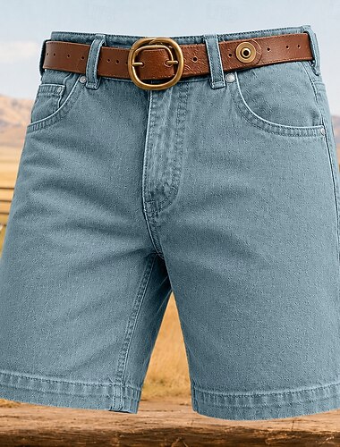  Herr Shorts Sommarshorts Jeansshorts Casual shorts Syratvättade shorts Ficka Elastisk midja Slät Enfärgat Tvättad Komfort Andningsfunktion Knelängd Ledigt Utomhus Strand Semester Mode Blå Marinblå