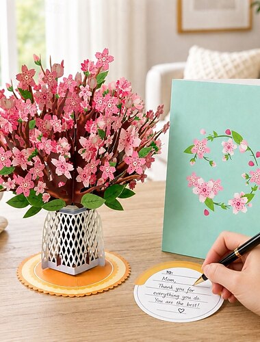  3D pop-upkaart met kersenbloesem, grote sakura bloemenboeket wenskaart voor haar, vrouwen, moeder - unieke cadeaus voor Moederdag, verjaardag, jubileum, beterschapswensen, bedankjes, of om te laten