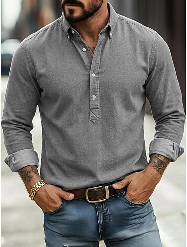  Per uomo Camicia Camicia popover Camicia button-down Camicia casual Bianco Blu denim Nero Blu marino Blu scuro Manica Lunga Semplice Colletto italiano visibile Casuale All'aperto Bottoni Abbigliamento