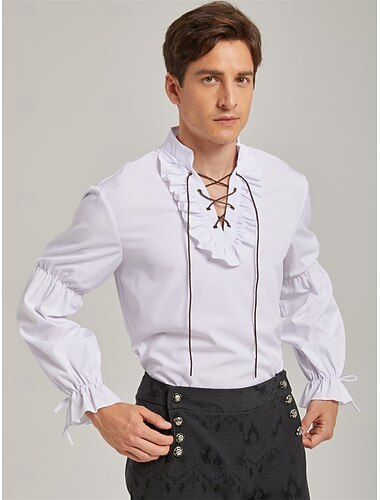  Médiéval Renaissance Chemise Manches longues Pirate Viking Déguisement Homme Viking Pirate Halloween Carnaval Performance LARP Foire de la Renaissance Adulte Chemise